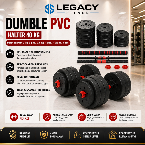Jual alat Gym Dumble Set 40 KG PVC