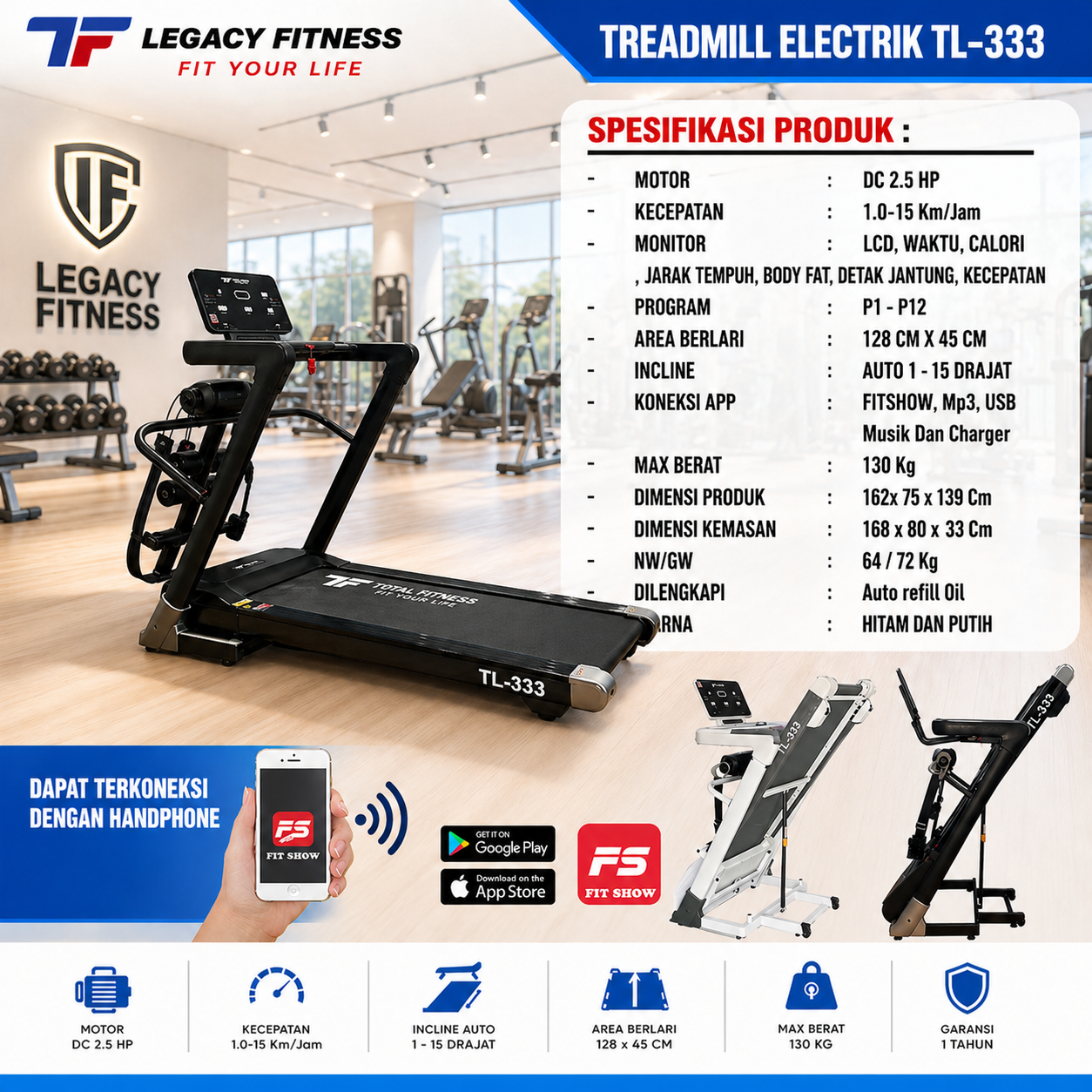 jual alat fitnes treadmill tl 333