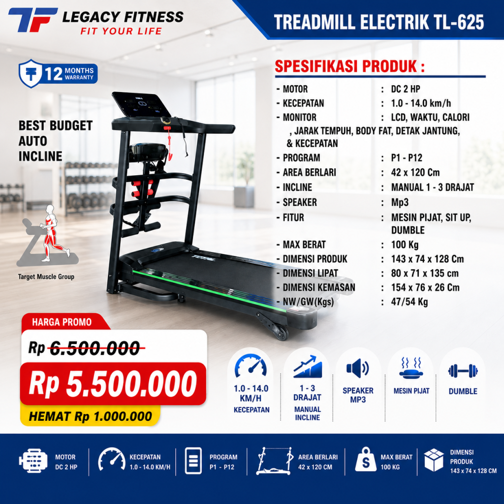 jual alat fitnes TREADMIL TL 625